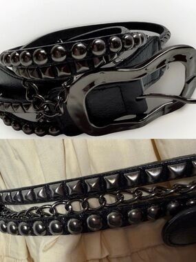 Leatherock Studded Black Leather Belt Gunmetal Chain Rocker Grunge Boho M 34